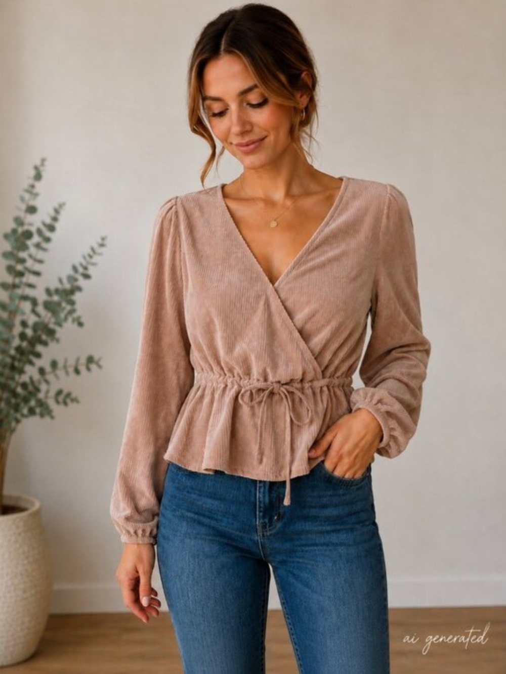 Madewell Corduroy Tie-Front Faux-Wrap Top Size Large